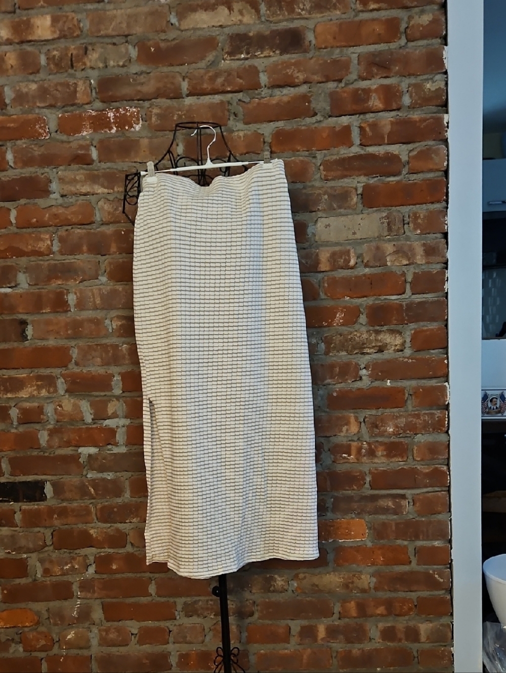 100% Cotton Cream Textured Maxi Skirt with Side Slit Made In Portugal